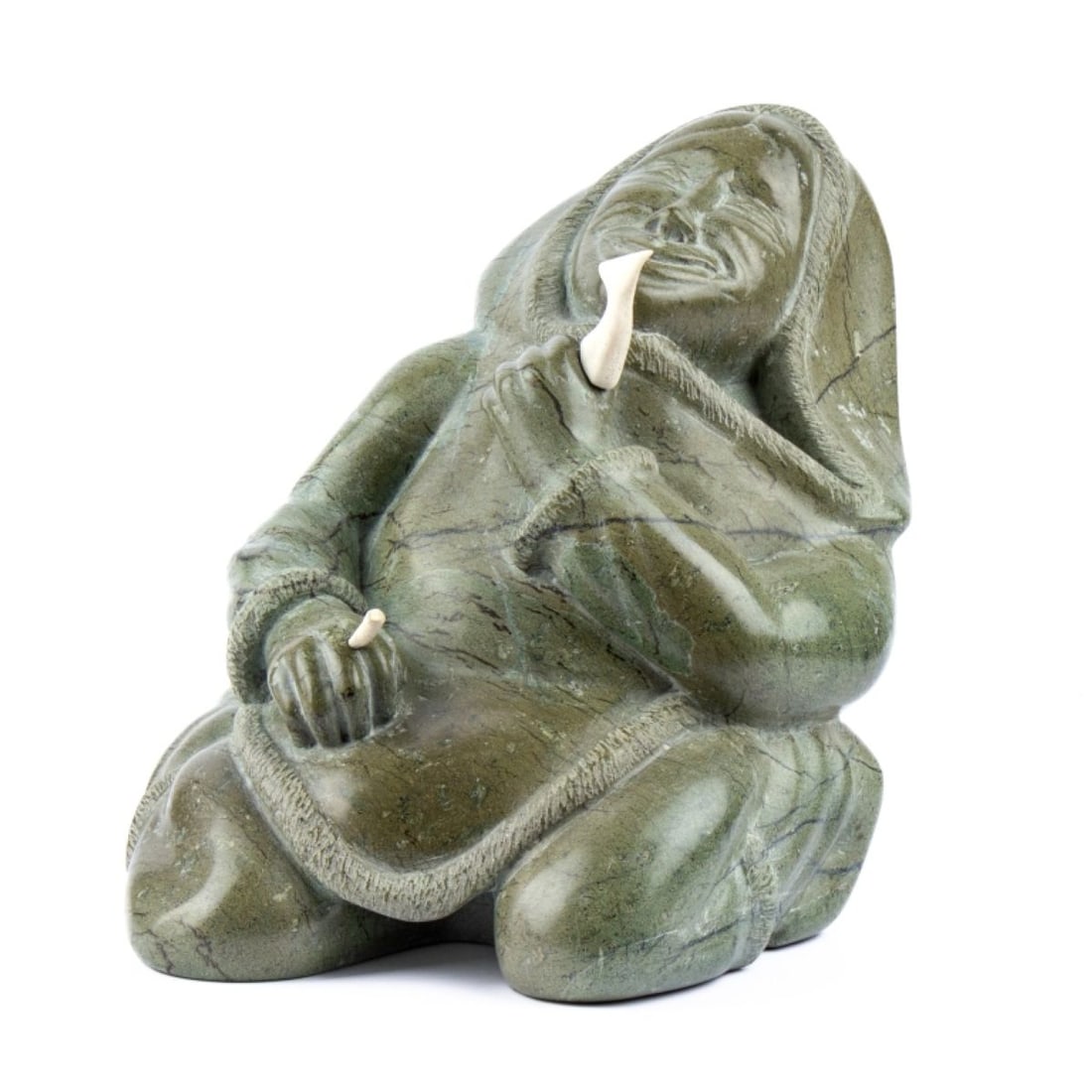 Large Inuit Soapstone Statue of Woman with Fish (1 of 7)