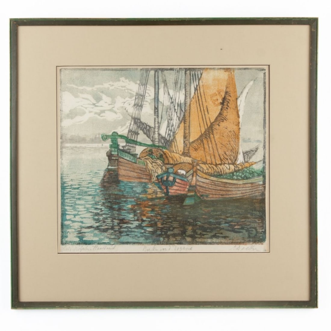 Eleonore Doelter "Barken Dogana" Woodblock Print (1 of 4)