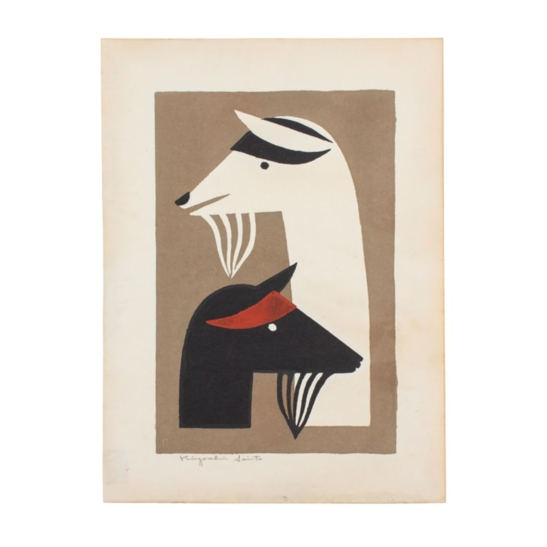 Kiyoshi Saito "Goats" Woodblock Print (1 of 4)