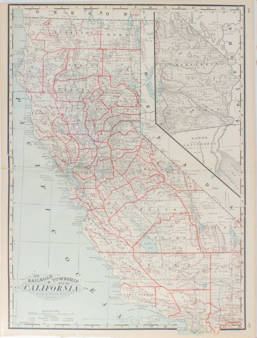 Grant Banking Atlas California Railroad Map 1880: Grant Banking and Business Atlas California Railroad Map 1880. Only issued during one year. On board, not attached and shrink wrapped. Lightly toned, measures 23" X 17.5"
