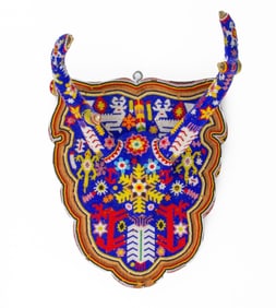 Mexican Huichol Tribe Beaded Antler Wall Plaque