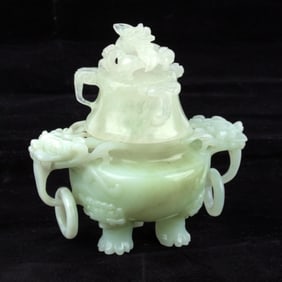 Chinese Celadon Carved Jade Censer