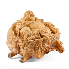 Large Chinese Carved Burlwood Budai Figure