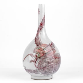 Chinese Kangxi Style Porcelain Copper Red Dragon Bottle Vase