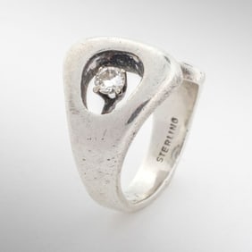 Gerald Stinn Brutalist Sterling & Diamond Ring