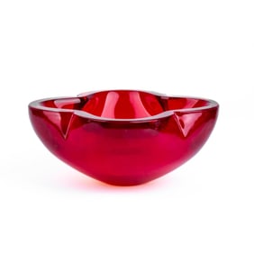 Seguso Style Murano Red Sommerso Glass Bowl