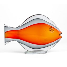 Murano Glass Blue & Orange Sommerso Sunfish