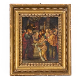 Antique Circumcision of Christ Oil on Copper Painting