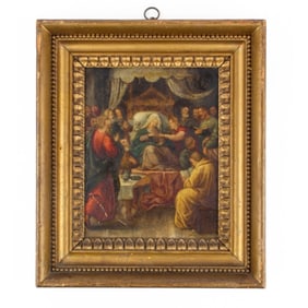 Antique "Death of the Virgin" Oil on Copper Painting