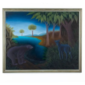 Roland Blain Bear & Deer Oil on Canvas