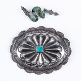 Two Navajo Silver Brooch Pins / Rock Kritters