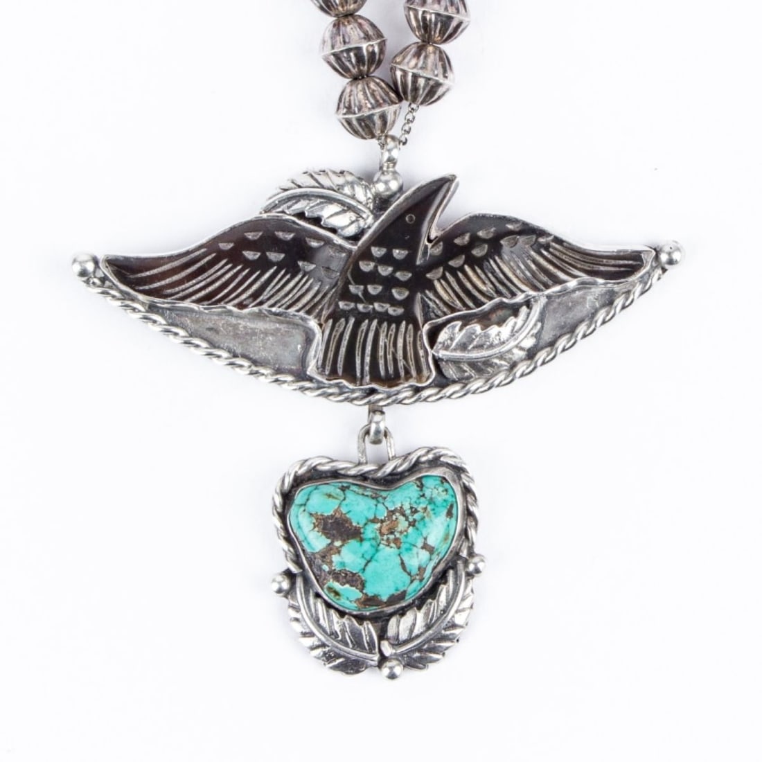 Signed Navajo Silver Bead & Pendant Necklace (1 of 4)