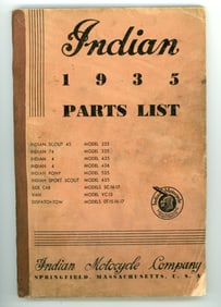 1935 Original Indian Motorcycle Parts List Manual