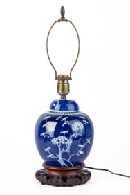 Chinese Kangxi Porcelain Prunus Jar Lamp