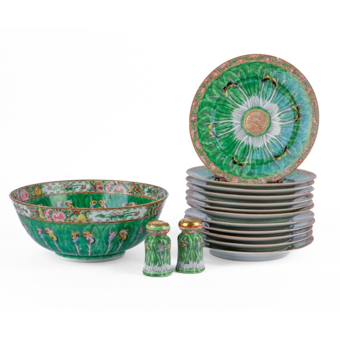 Group Chinese Export Cabbage Leaf Porcelain Dishes (1 of 6)