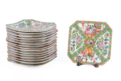 Vintage Chinese Rose Medallion Square Plates