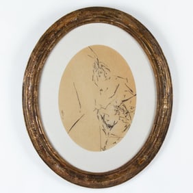 Camille Patha (WA) Nude Drawing in Oval Frame