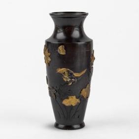 Japanese Meiji Period Bronze Mixed Metal Vase