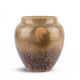 LARGE JAPANESE CHERRY BLOSSOM POTTERY VASE