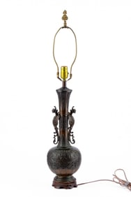 Taisho Japanese Cast Bronze Phoenix Vase Lamp