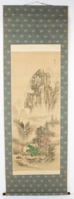 Antique Japanese Landscape Scroll Painting on Silk