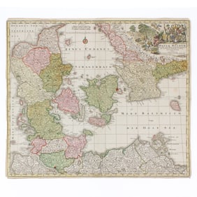 Mid 18th C. Map of Denmark / Tobias Conrad Lotter