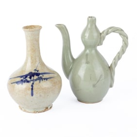 Korean Pottery Jar & Celadon Ewer