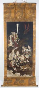 Antique Korean Buddhist Arhats Scroll Painting