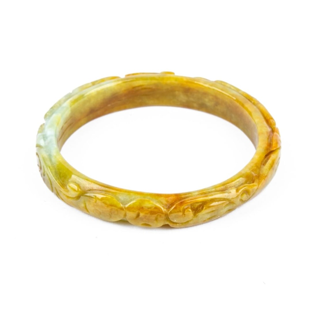 Chinese Jade Carved Floral Scroll Carved Bangle (1 of 4)