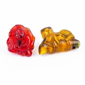2 Japanese Carved Amber Netsuke