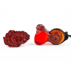 2 Japanese Carved Amber Netsuke