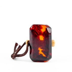 Japanese Carved Amber Netsuke w/ Inclusions