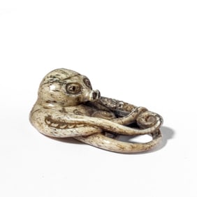 Antique Japanese Carved Bone Octopus Netsuke