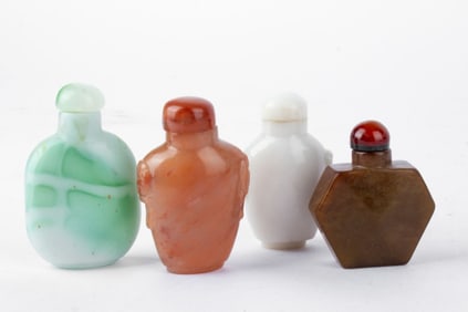 4 Chinese Carved Hardstone Snuff Bottles