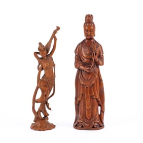 Two Chinese Carved Orange Wood Figures