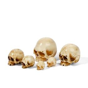 Set of 6 Carved Bone Skulls