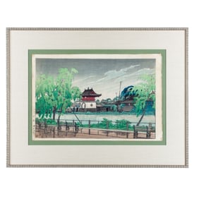 Hasui Kawase "Rain at Shinobazu Pond" Woodblock