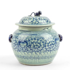 Antique Chinese Blue & White Porcelain Ginger Jar
