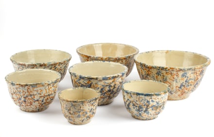 Red Wing Spongeware Panel Bowls / 7-Pc Set