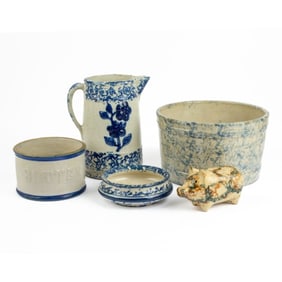 Antique Spongeware Stoneware & Piggy Bank