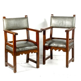 Pair Antique Spanish Colonial Friar Chairs