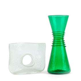 Blenko Crackle & Chive CA Bubble Glass Vases