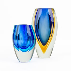Murano Style Sommerso Art Glass Vases