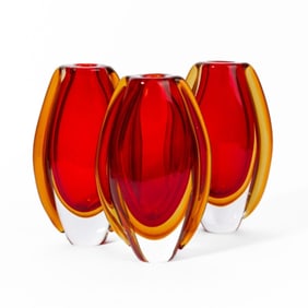 Murano Style Sommerso Art Glass Vases