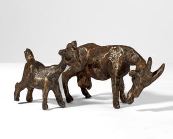 Mid Century Brutalist Bronze Goat Sculptures