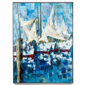 1968 Cubist / Abstract Signed Painting Boats