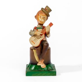 Vintage Celluloid Wind Up Monkey Banjo Player Toy