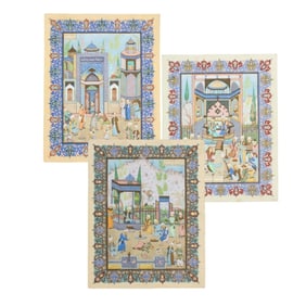 3 Vintage Signed Persian Miniature Paintings