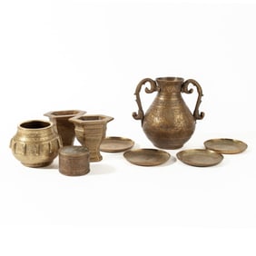Group Antique Persian / Indian Etched Brass Mortar