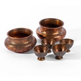 Group Antique Persian Silvered Copper Pots / Cups